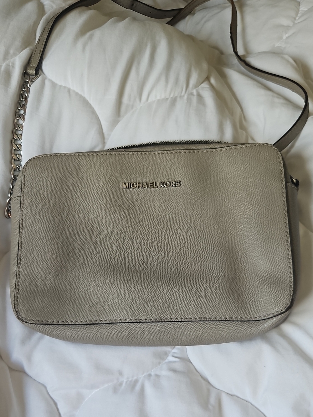 Michael Kors Saffiano Crossbody Bag in Taupe Gray